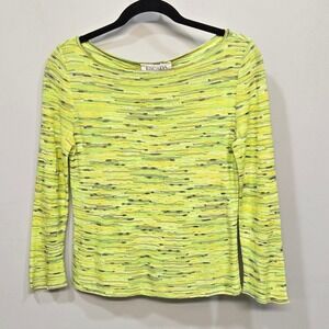VTG Y2K Escada Shirt Top Small Lime Green Striped Space Dye Lightweight Stretchy